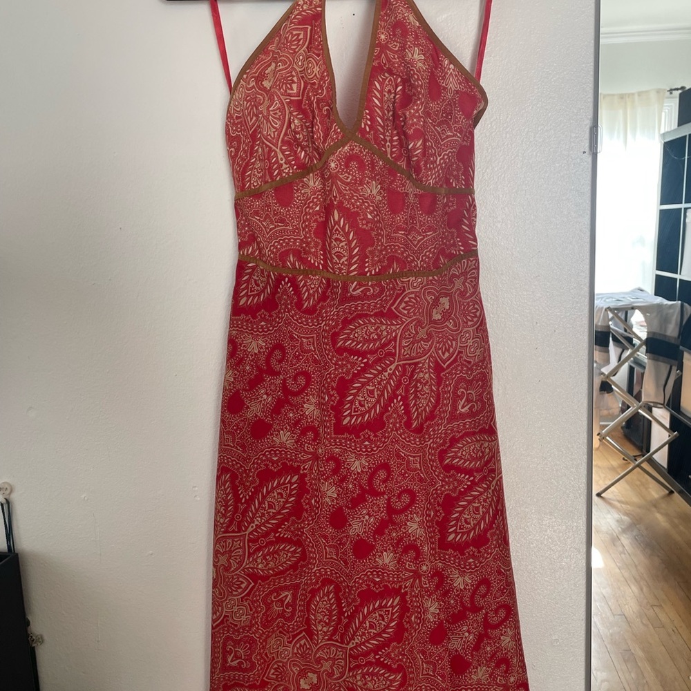 Elegant Red Paisley Halter Dress